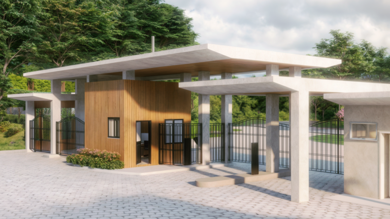 Portal Condomínio Cocanha - Descubra projetos exclusivos para residências e comércios de até 500m² em Caraguatatuba. projeto de arquiteura portaria condominio fechado